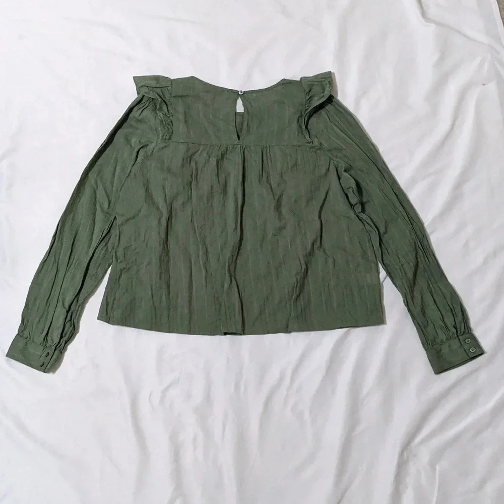 Loft Ruffle Cropped Blouse, Color Olive Green Size L - Picture 4 of 16